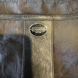 Crossbody coach bag, black on black, used long strap condition good size 12inch